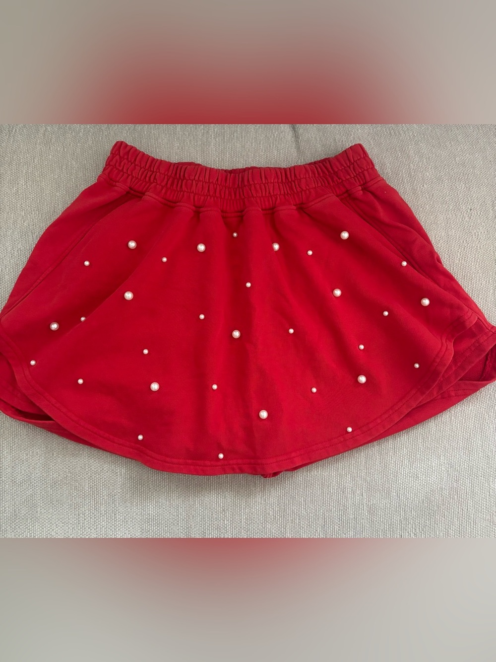 Peach Love California Red Pearl-Studded Skort